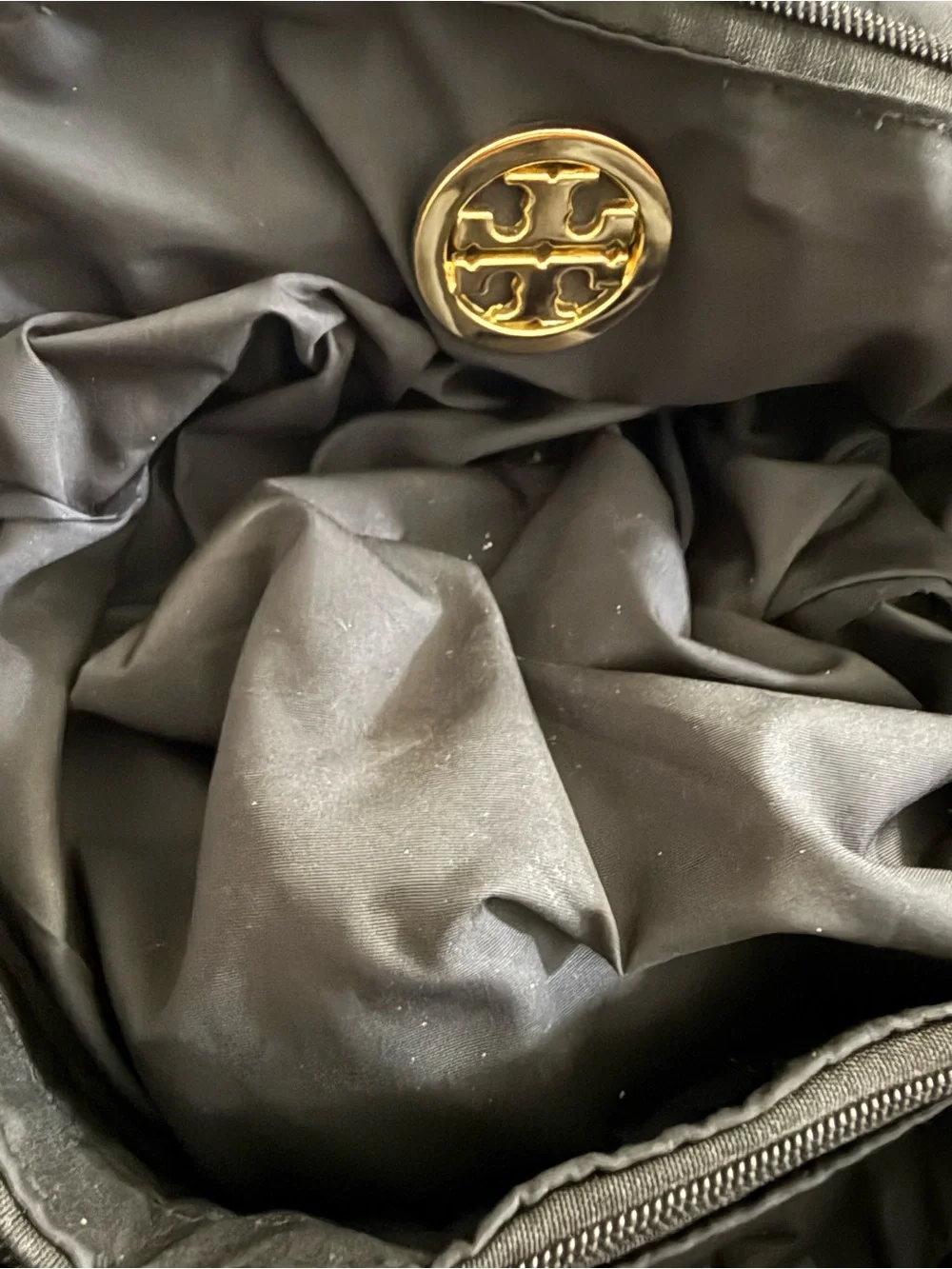 Tory Burch Black Nylon Convertible Shoulder Bag / Backpack With Gold Hardware